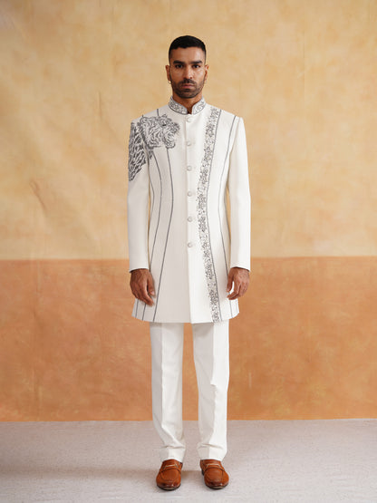 Off White Indowestern with Cutdana and Thread Embroidery