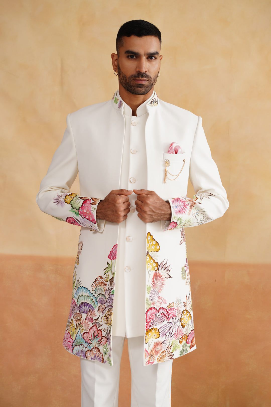 White Hand Painted and Hand Work Indowestern
