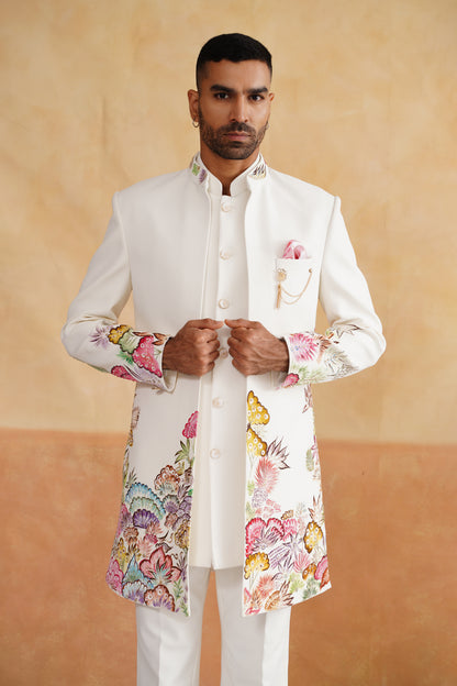 White Hand Painted and Hand Work Indowestern