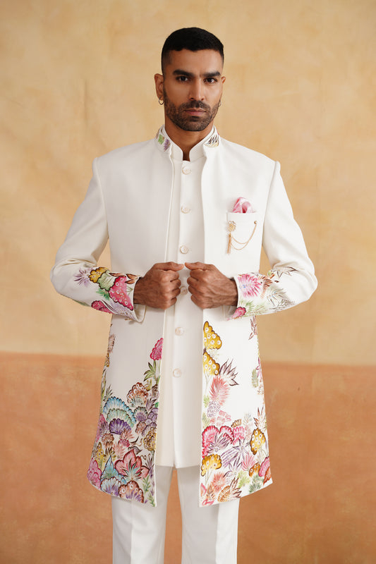White Hand Painted and Hand Work Indowestern