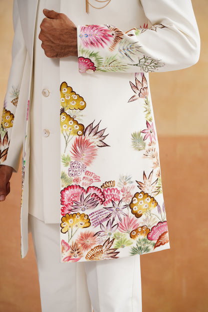 White Hand Painted and Hand Work Indowestern