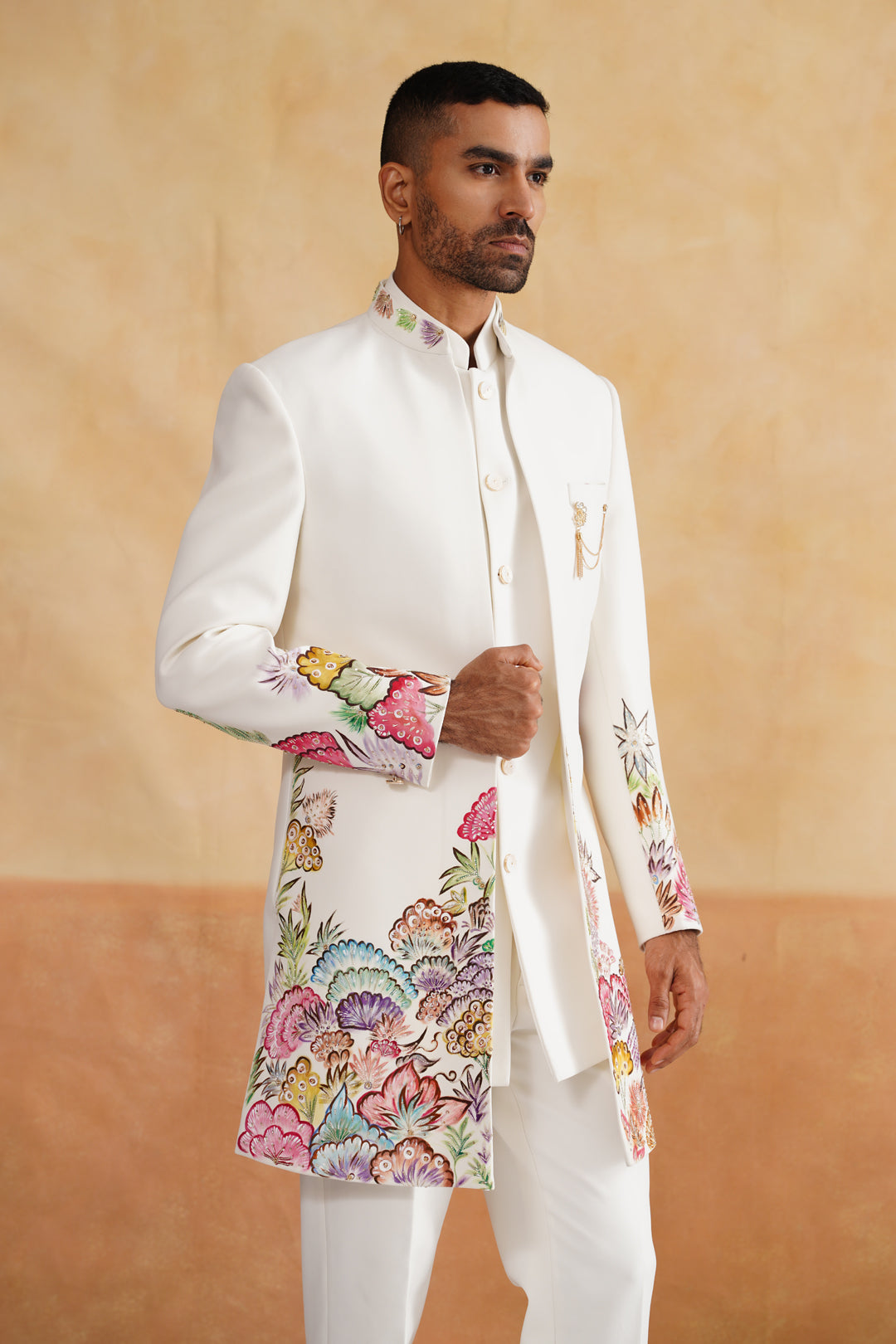 White Hand Painted and Hand Work Indowestern
