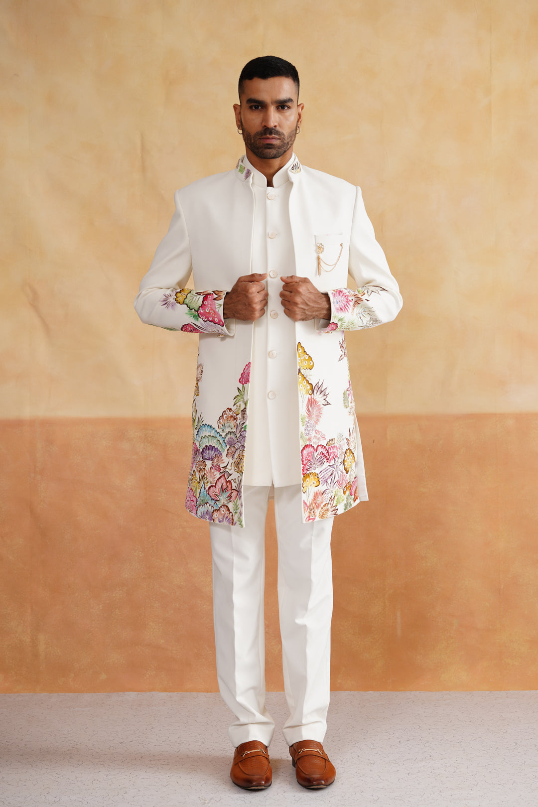 White Hand Painted and Hand Work Indowestern