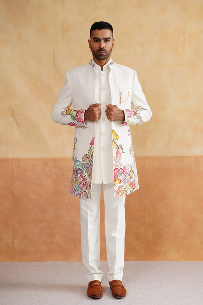 White Hand Painted and Hand Work Indowestern