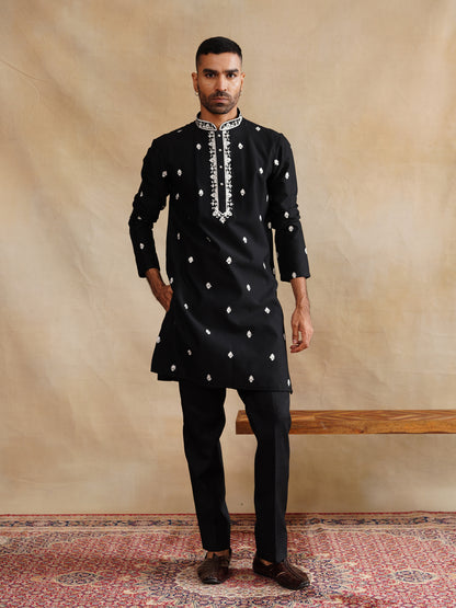 Black Indowestern Handwork with Cutdana and Thread Embroidery on Silk