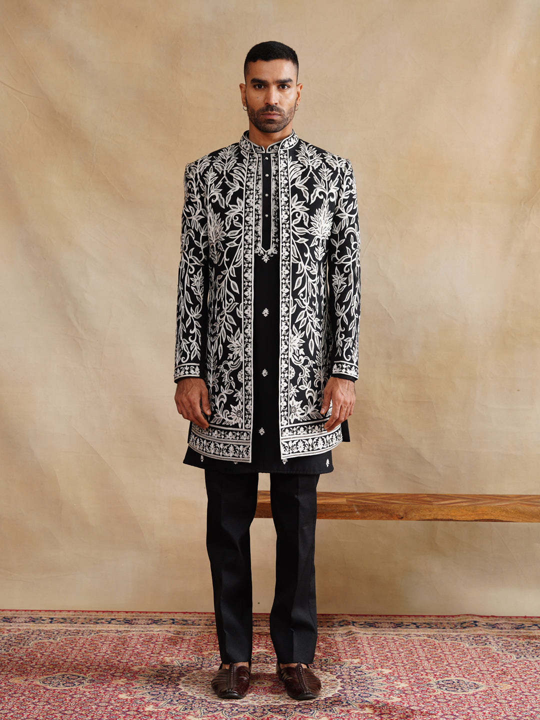 Black Indowestern Handwork with Cutdana and Thread Embroidery on Silk