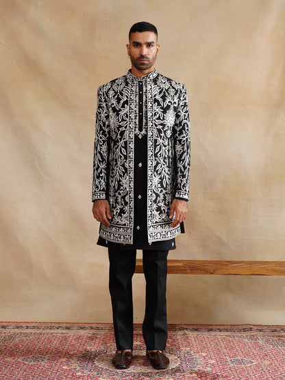 Black Indowestern Handwork with Cutdana and Thread Embroidery on Silk