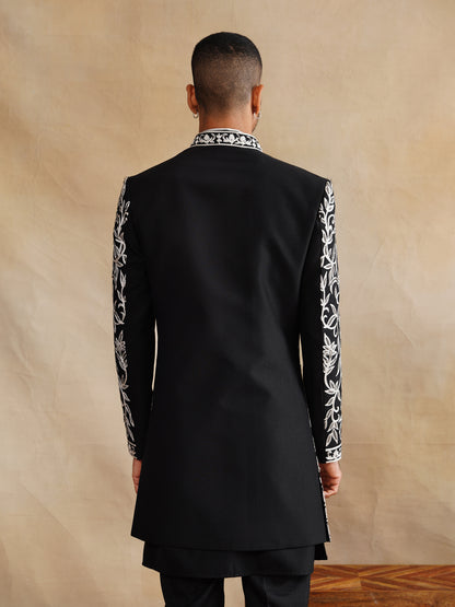 Black Indowestern Handwork with Cutdana and Thread Embroidery on Silk