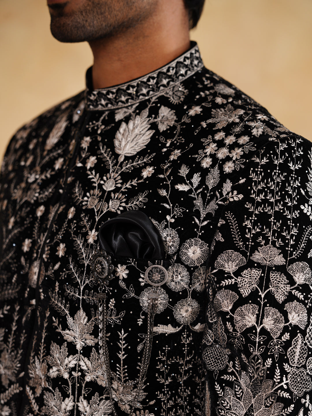 Black Indowestern Hand Work Zari and Sequin on Velvet