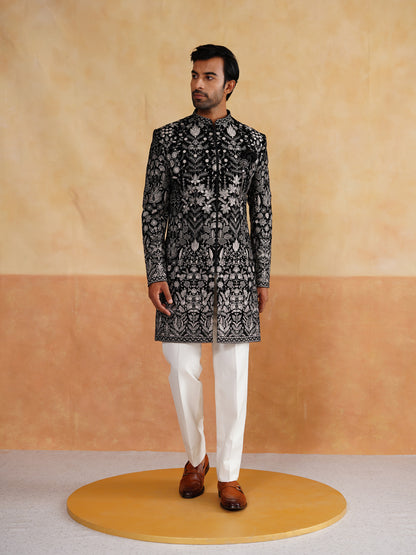 Black Indowestern Hand Work Zari and Sequin on Velvet