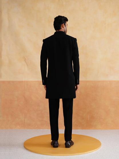 Black Indowestern with Thread Work Stole on Italian Fabric