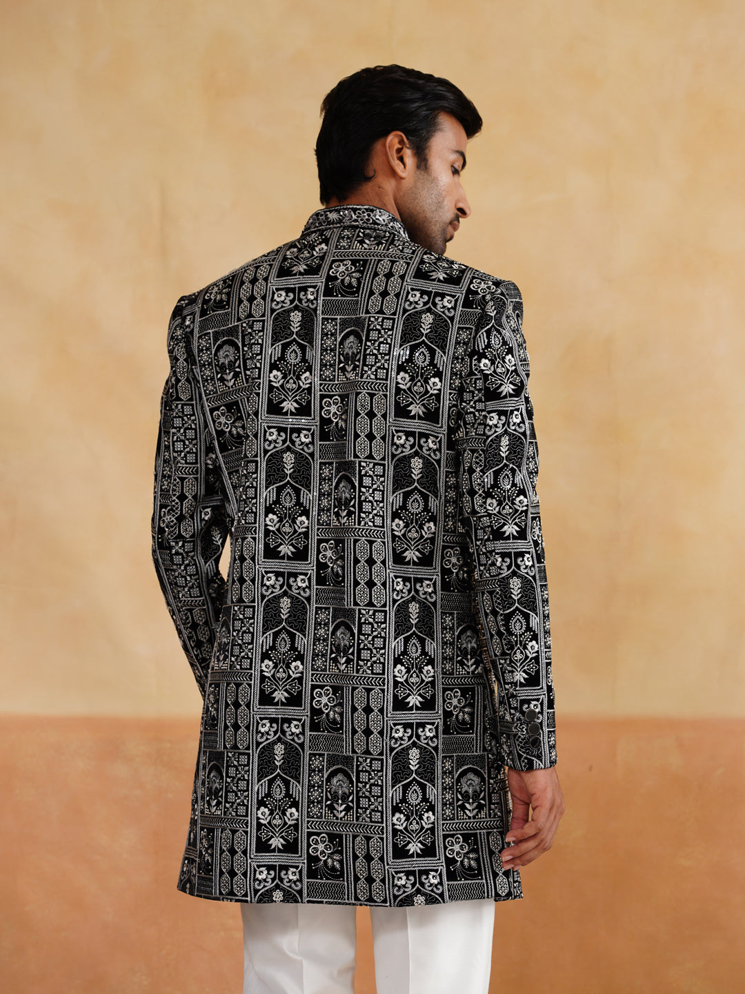 Black Indowestern Handwork Cutdana with Thread Embroidery with Stole on Velvet