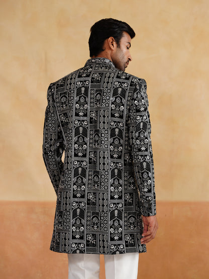 Black Indowestern Handwork Cutdana with Thread Embroidery with Stole on Velvet