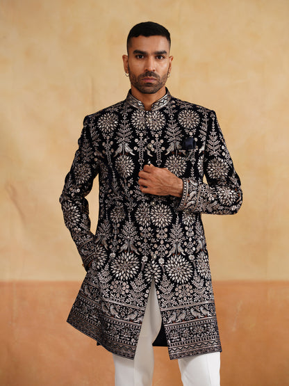 Black Indowestern with Zari and Sequins Work on Velvet