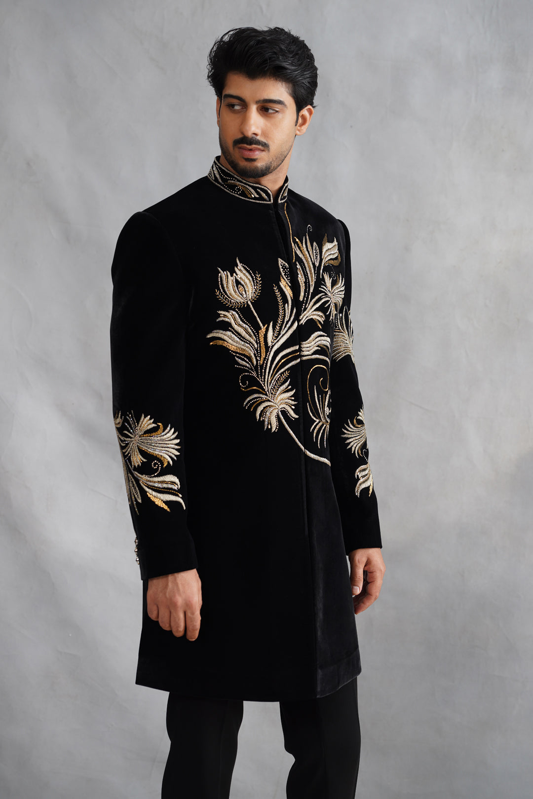 Black Hand Work Indowestern on Velvet