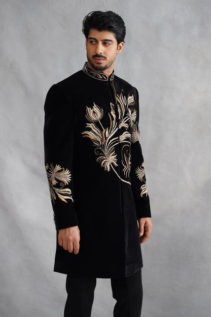 Black Hand Work Indowestern on Velvet