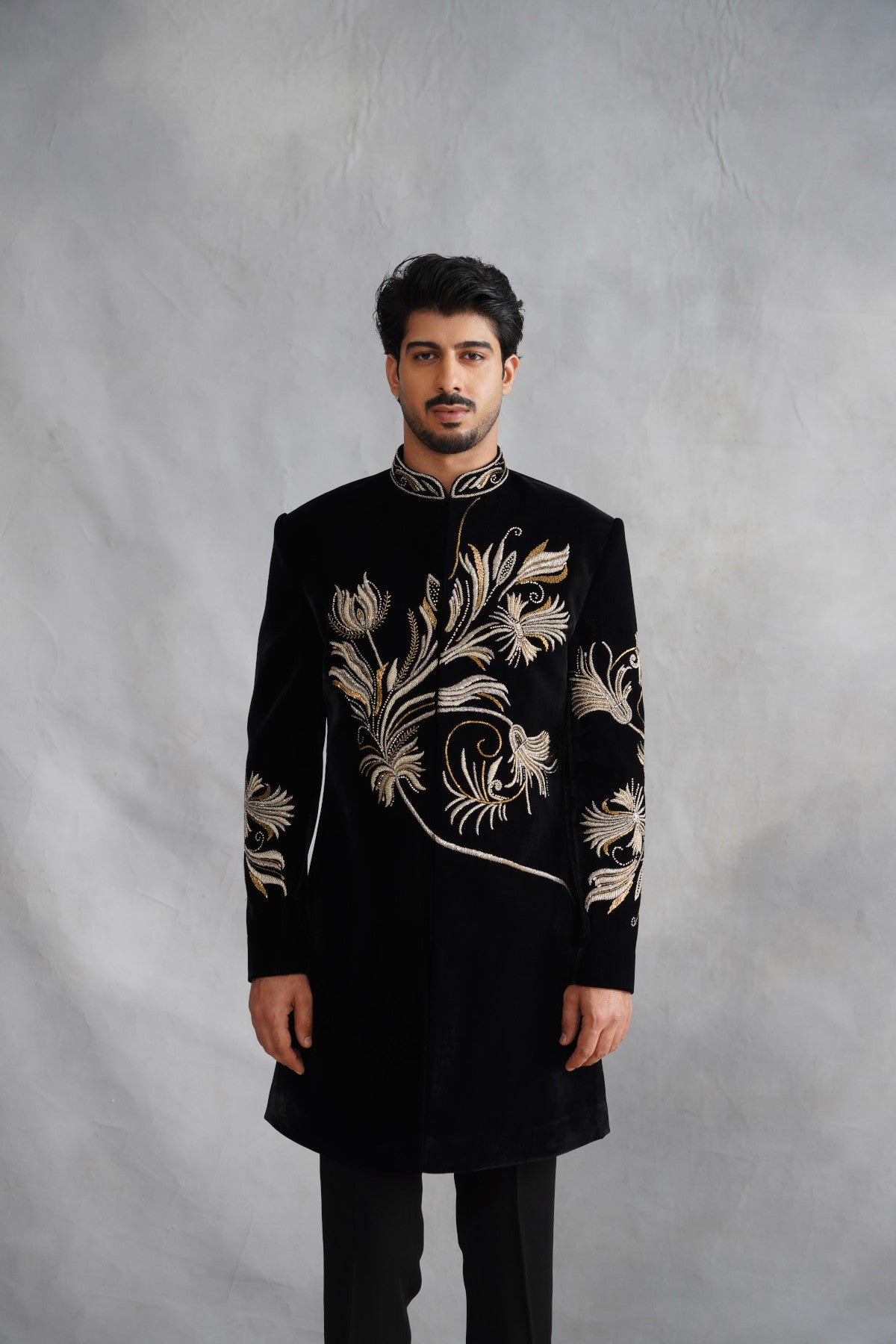 Buy black indowestern for men velvet online
