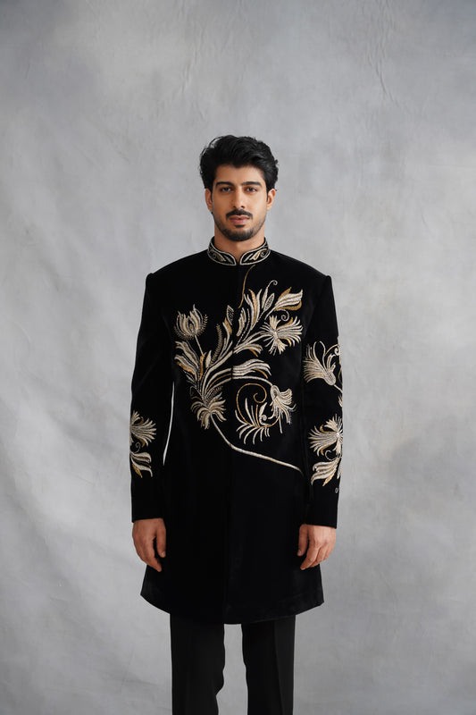 Buy black indowestern for men velvet online
