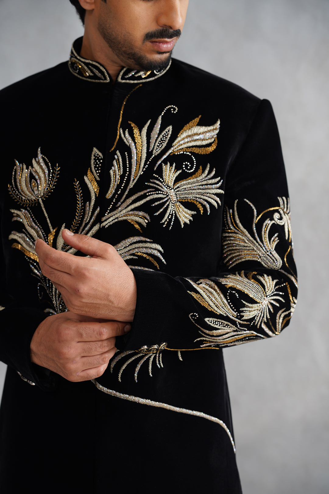 Black Hand Work Indowestern on Velvet