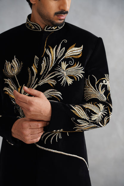 Black Hand Work Indowestern on Velvet