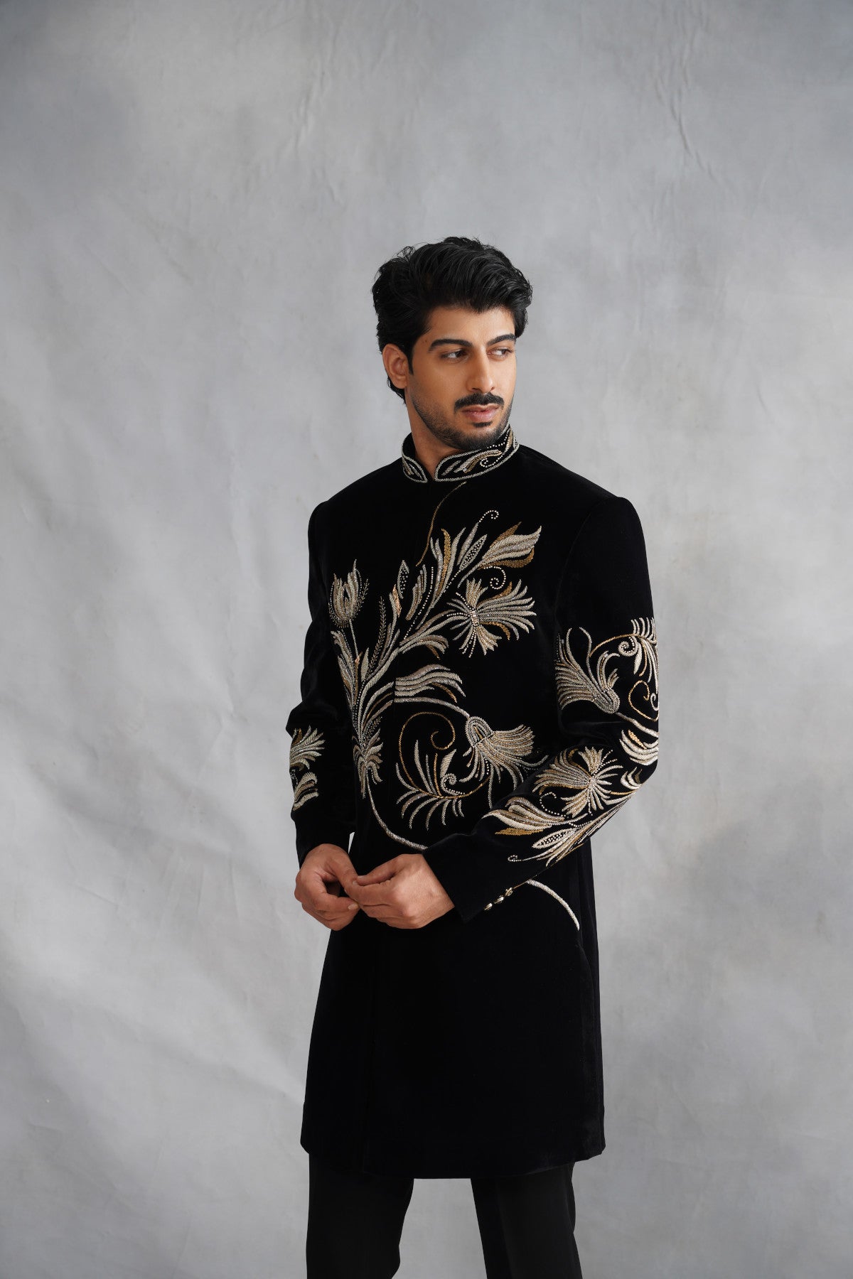 Shop black velvet indo western for men