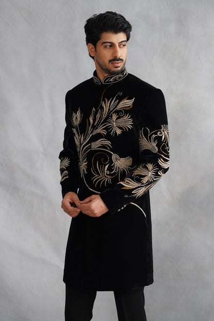 Black Hand Work Indowestern on Velvet