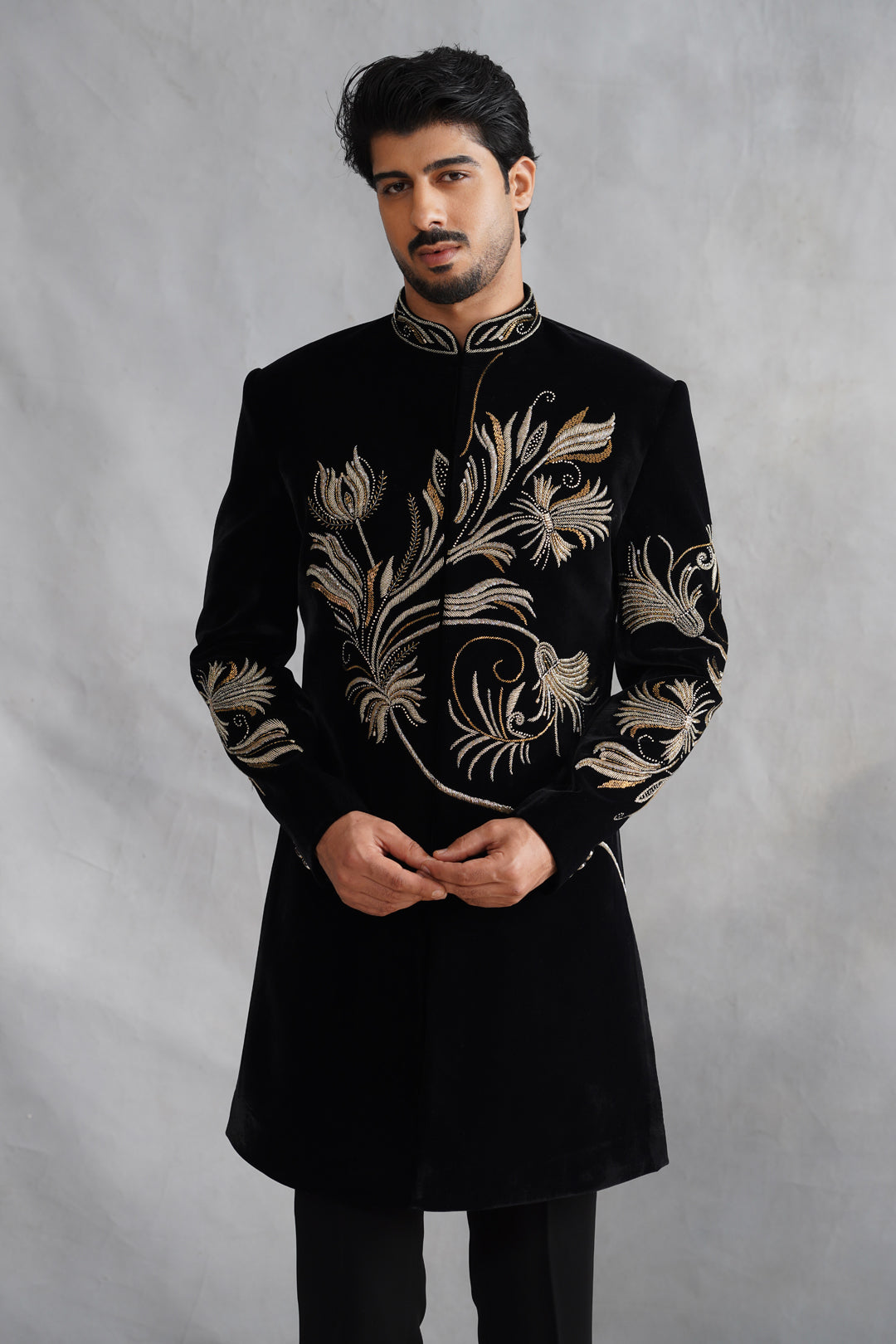 Black Hand Work Indowestern on Velvet