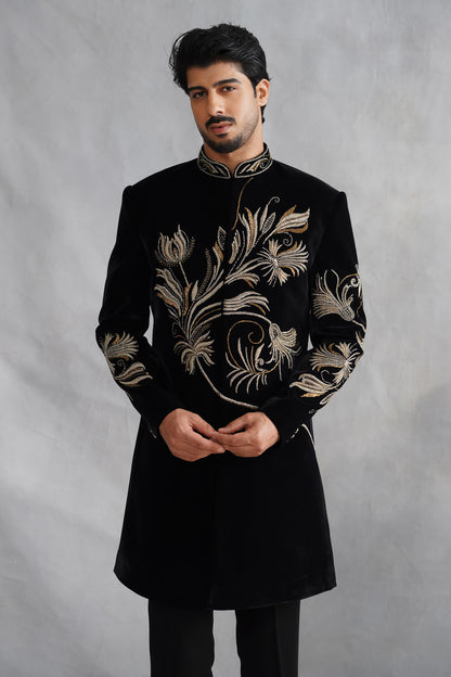 Black Hand Work Indowestern on Velvet