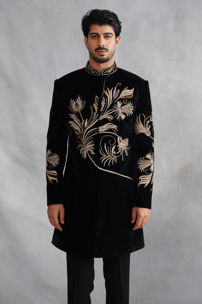 Black Hand Work Indowestern on Velvet