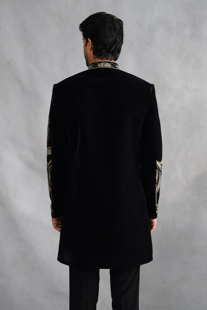 Black Hand Work Indowestern on Velvet