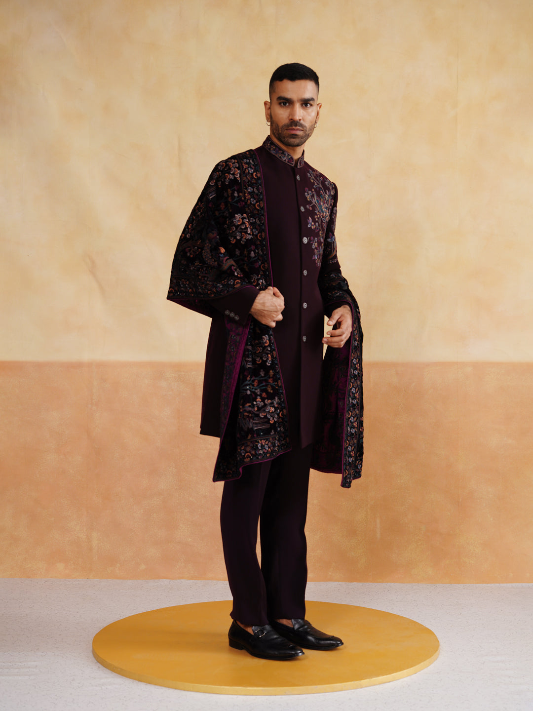 Maroon Indowestern with Zardozi and Thread Work on Stole