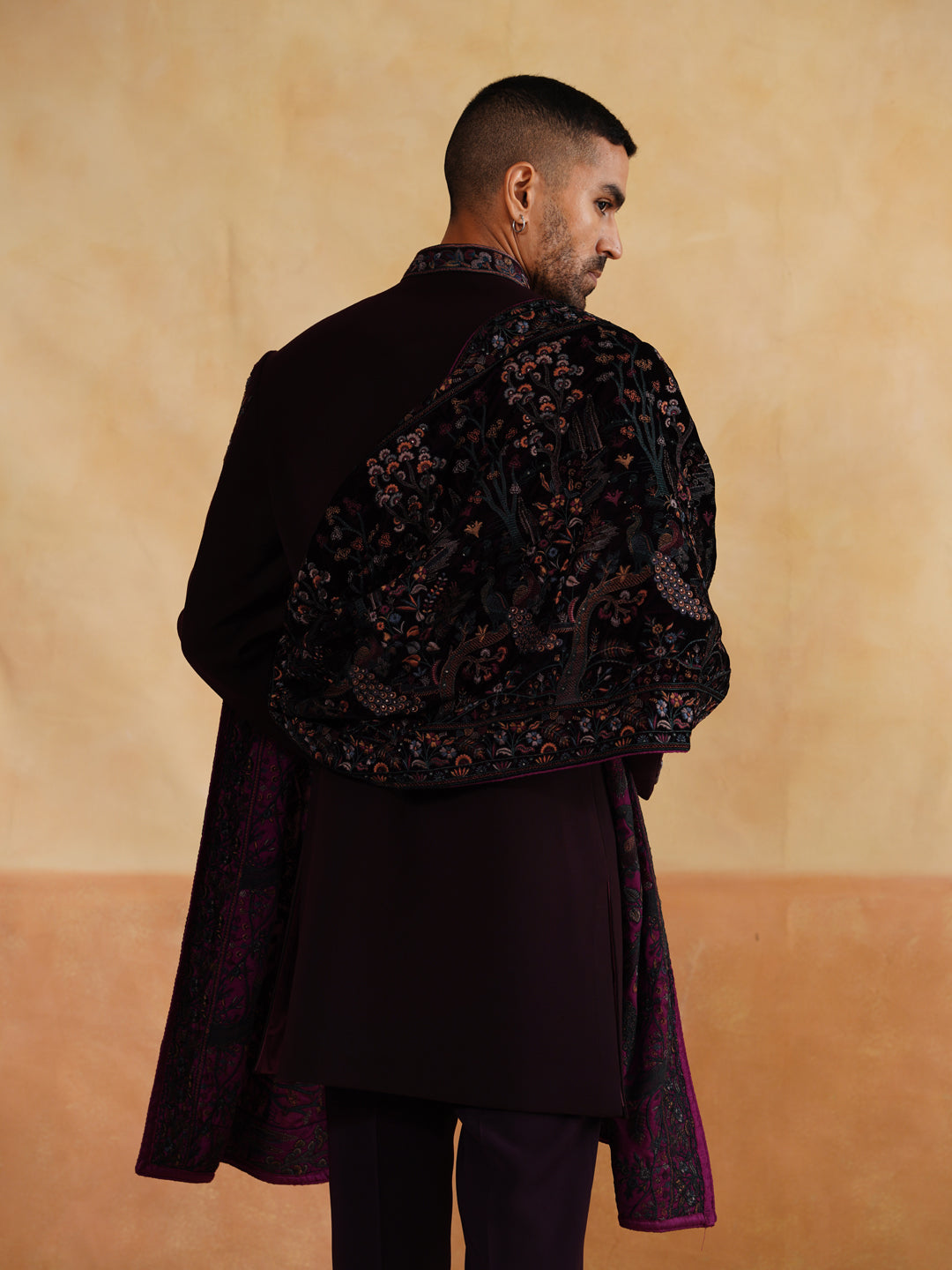 Maroon Indowestern with Zardozi and Thread Work on Stole