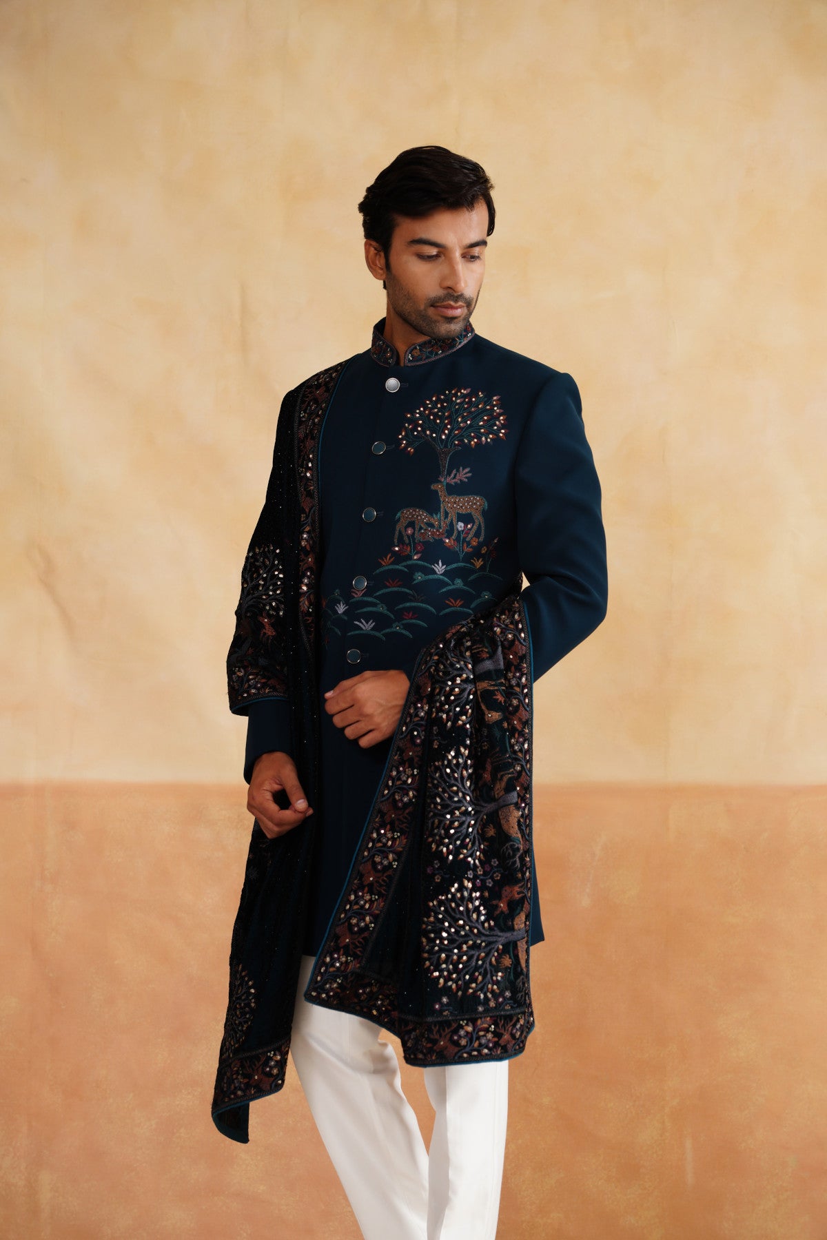 Buy teal indo western for men online