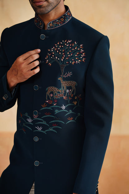 Shop teal hand embroidered indo western
