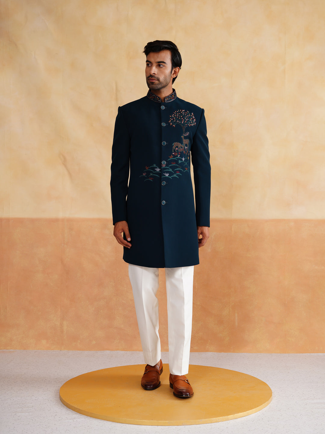 Blue Zardozi and Thread Embroidery Indowestern with Stole