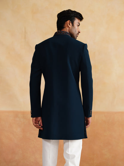 Blue Zardozi and Thread Embroidery Indowestern with Stole