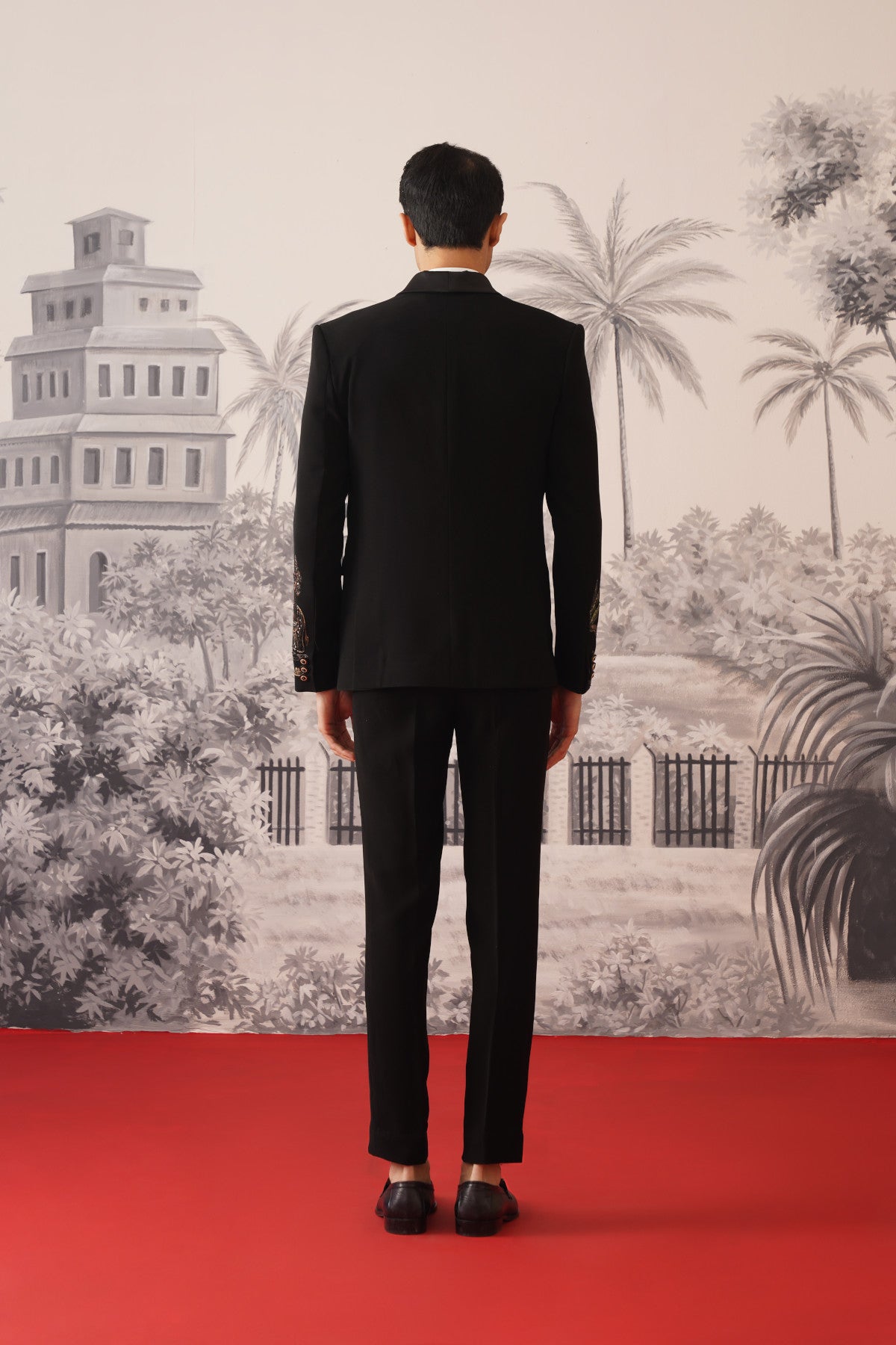 Black Scenic Hand Painted And Embroidered Tuxedo