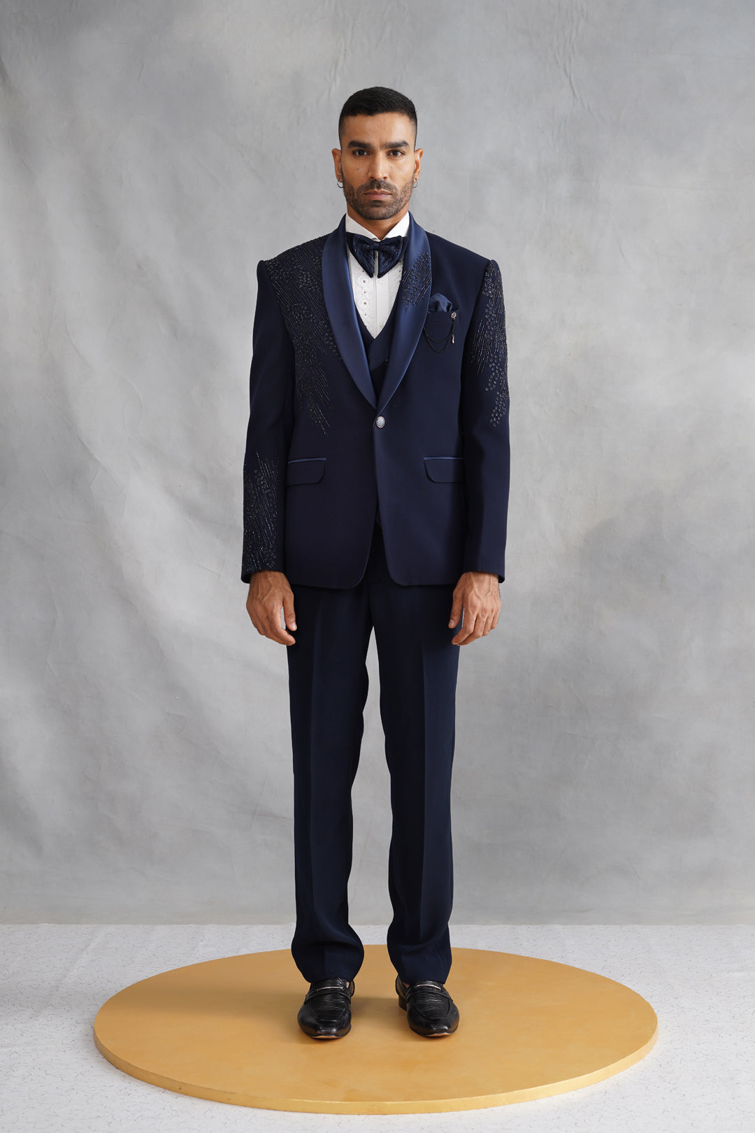 Blue Tuxedo Hand Embroidered on Italian Fabric