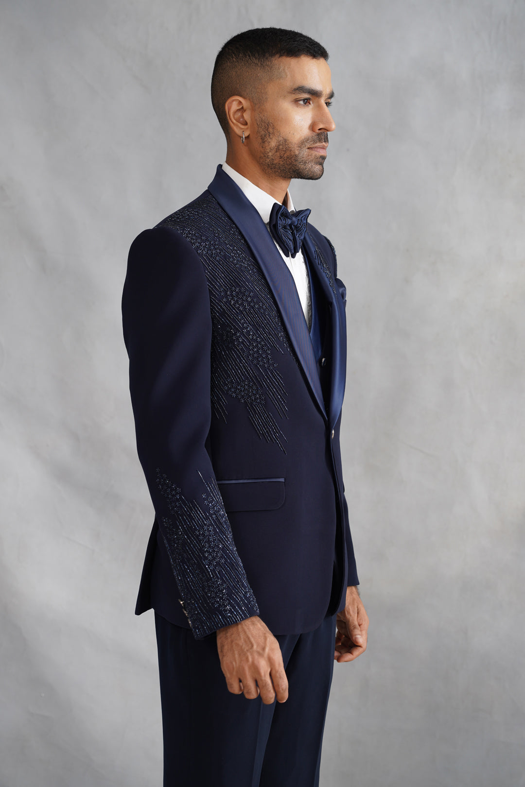 Blue Tuxedo Hand Embroidered on Italian Fabric