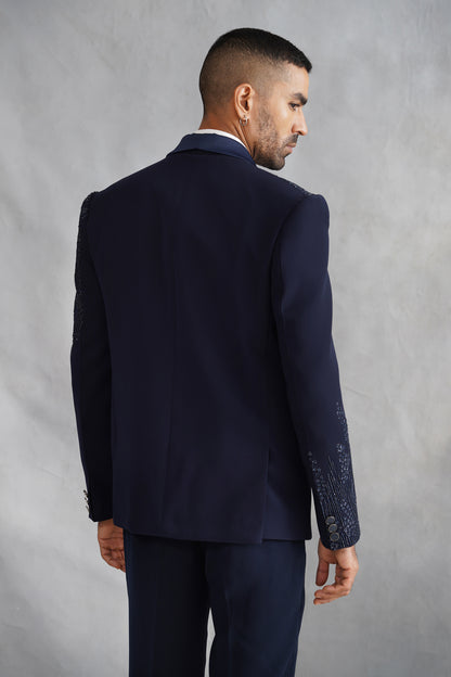 Blue Tuxedo Hand Embroidered on Italian Fabric