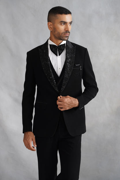 Black Hand Embroidered Tuxedo on Italian Fabric