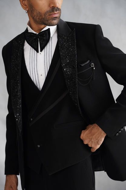 Black Hand Embroidered Tuxedo on Italian Fabric