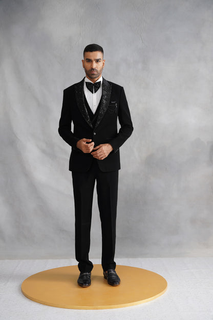 Black Tuxedo with Densely Embellished Crystal Lapel