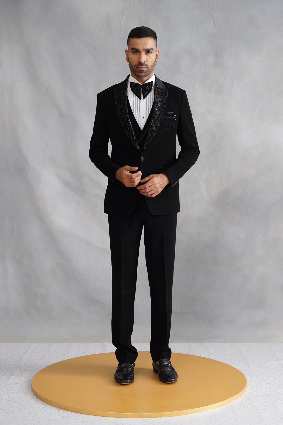 Black Hand Embroidered Tuxedo on Italian Fabric