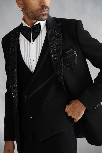 Black Tuxedo with Densely Embellished Crystal Lapel