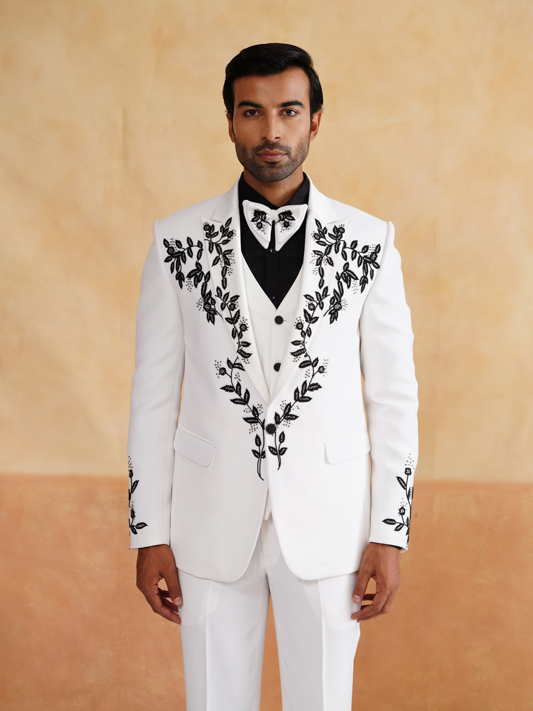 White Cutdana and Pearl Tuxedo on Italian Fabric