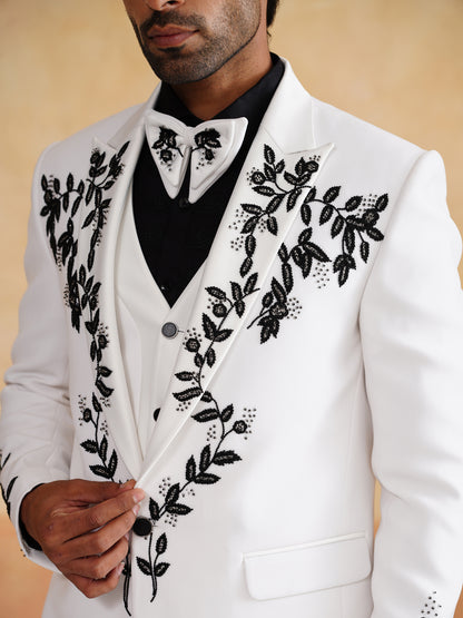 White Cutdana and Pearl Tuxedo on Italian Fabric