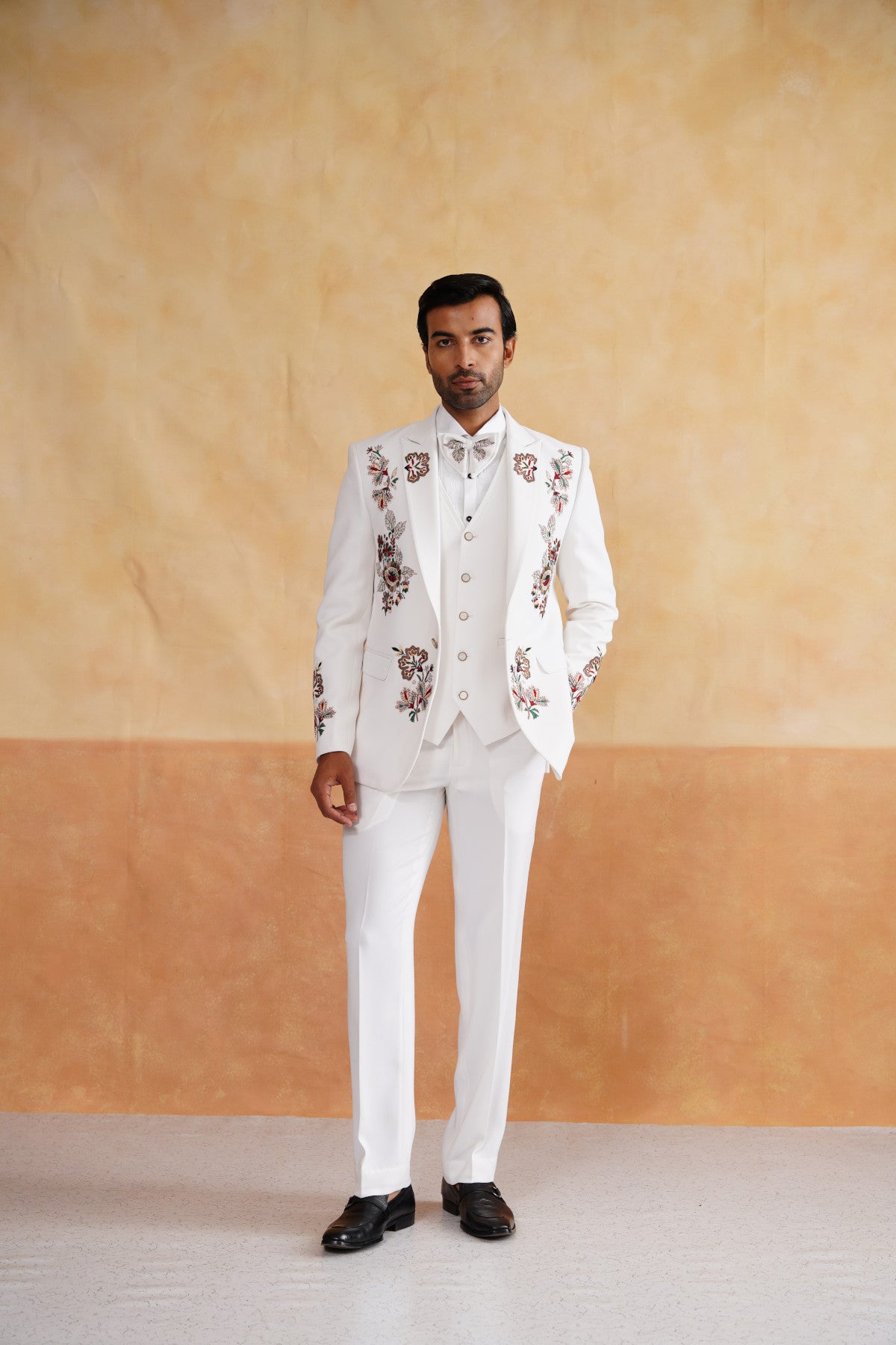 Ivory Tuxedo with Earthy Floral Embroidery