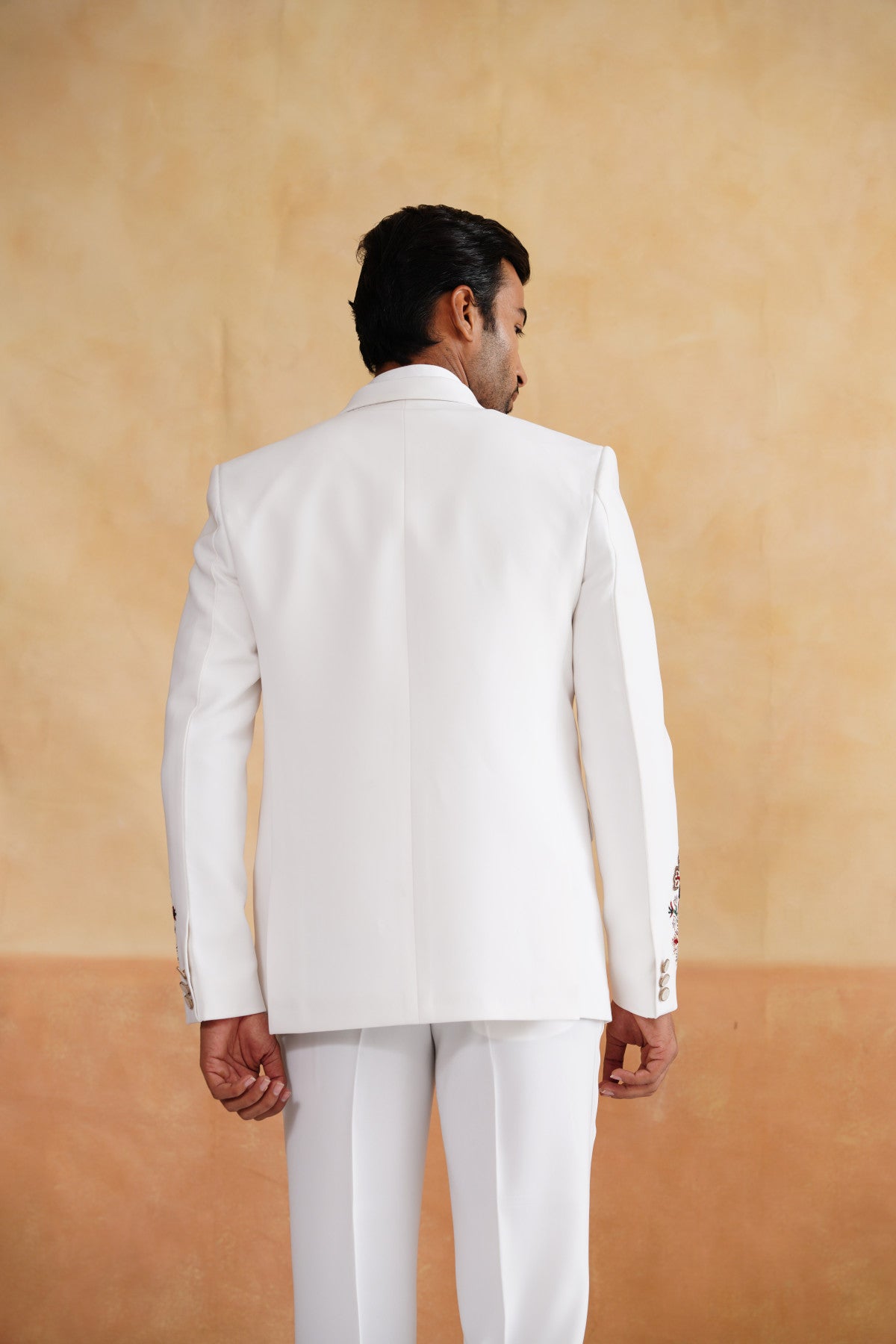 Ivory Tuxedo with Earthy Floral Embroidery