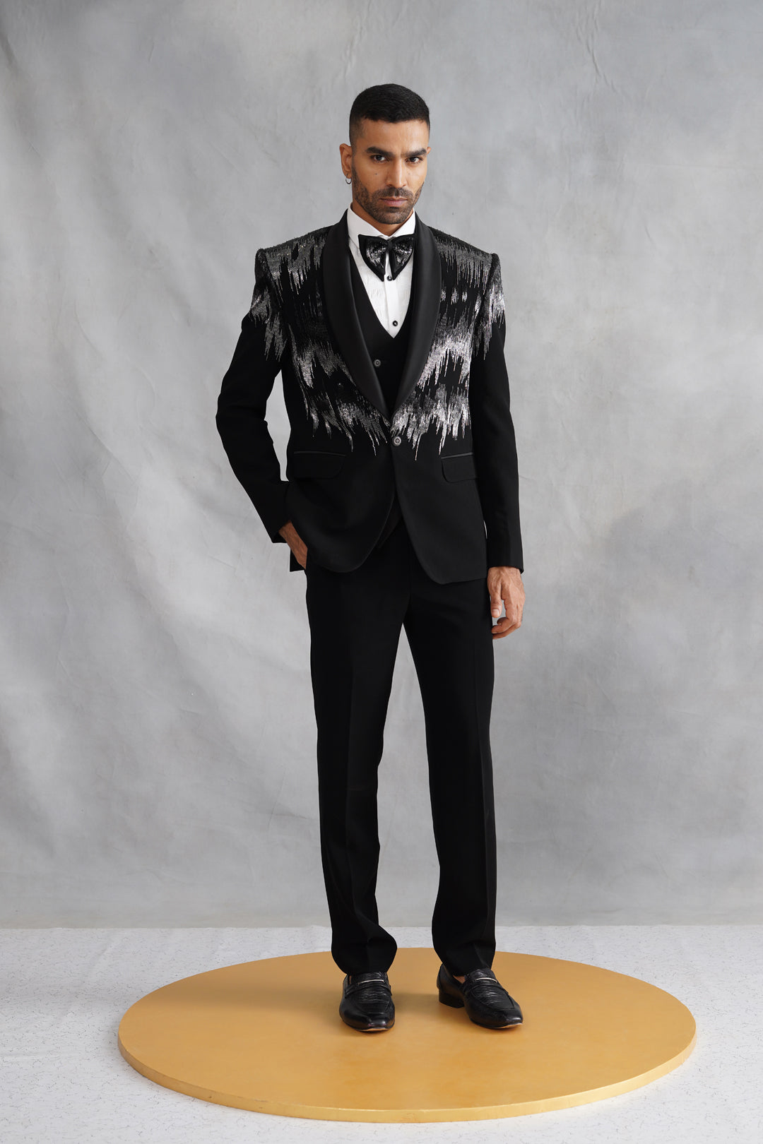 Black Hand Embroidered Tuxedo on Italian Fabric